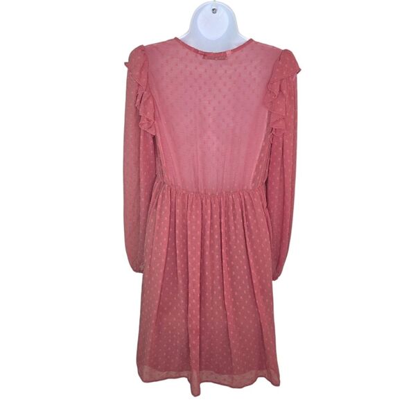 Zara Mauve Pink Long Sleeve Swiss Dot Mini Dress Size Medium - Picture 3 of 9